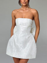 Y sexy mini vestido con lazo y top de tubo de jacquard